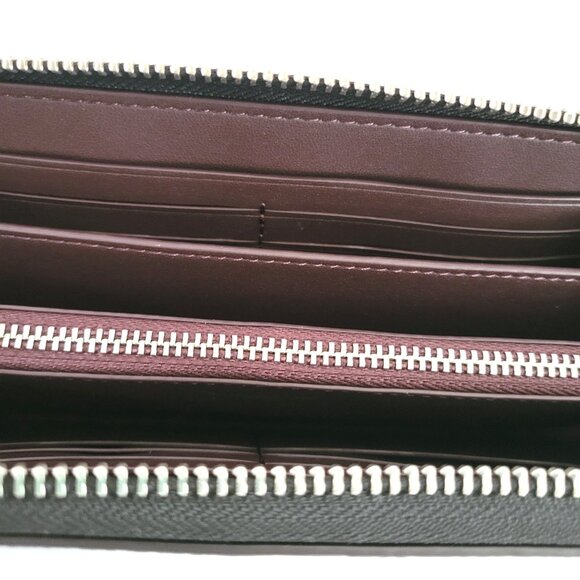 Coach CCL36 Long Zip Around Wallet Floral Print Pebbled Leather Black Purple - Picture 7 of 7